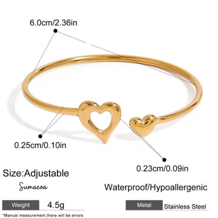 Minimal 18K Gold Plated Double Heart Cuff Bracelet | Romantic Open Bangle for Women image 3