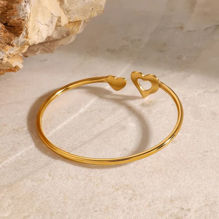 Minimal 18K Gold Plated Double Heart Cuff Bracelet | Romantic Open Bangle for Women image 4