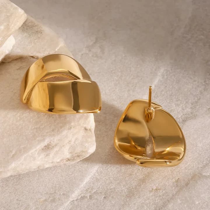 Sculpted Statement Hoop Earrings – 18K Gold Plated Bold Chunky Earrings for Women image 4