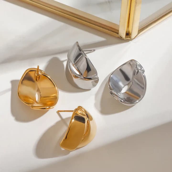 Sculpted Statement Hoop Earrings – 18K Gold Plated Bold Chunky Earrings for Women image 5