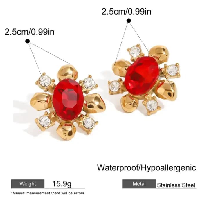 Ruby Red Statement Stud Earrings – 18K Gold Plated Earrings for Women image 3