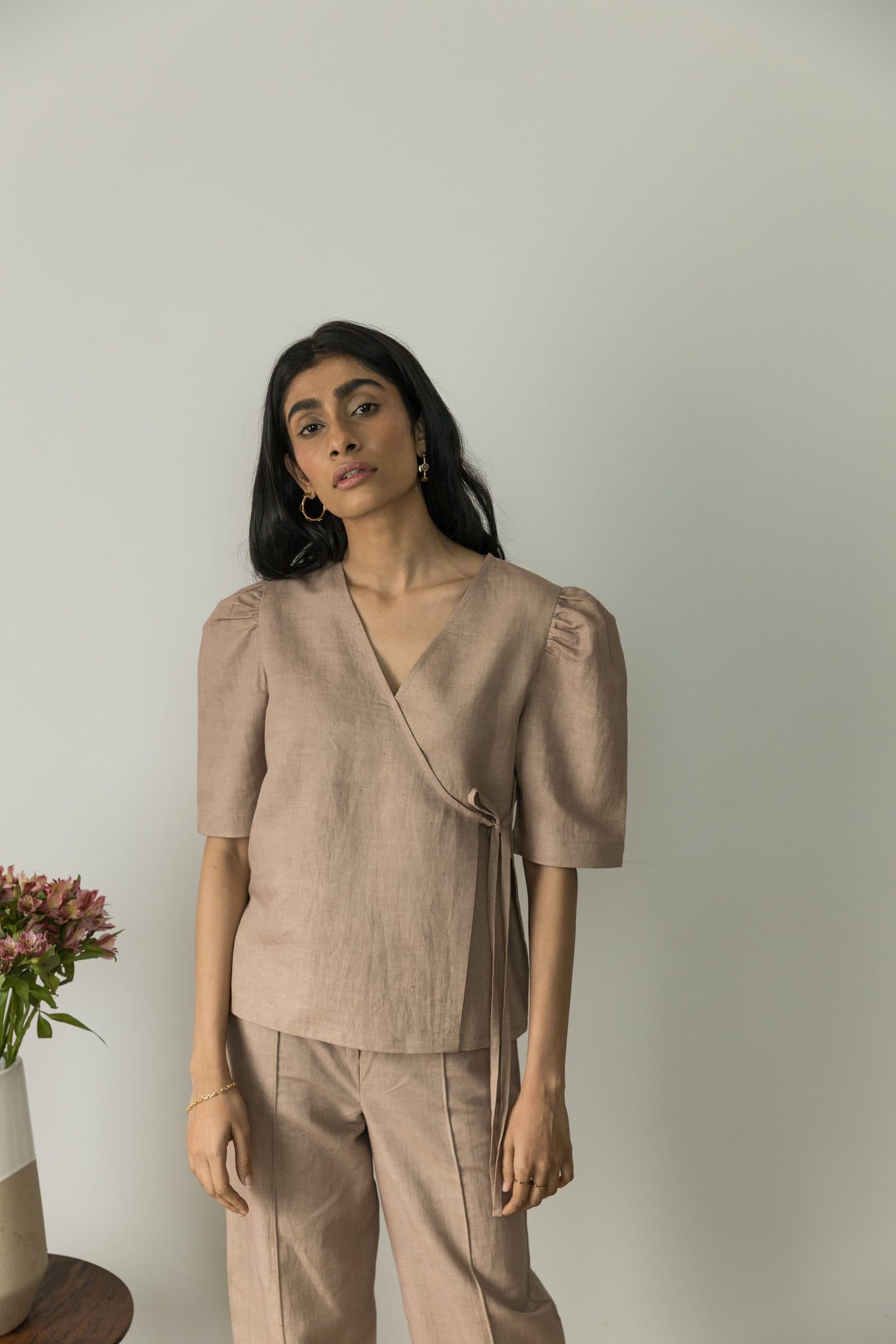 PUFF SLEEVE WRAP TOP image 6