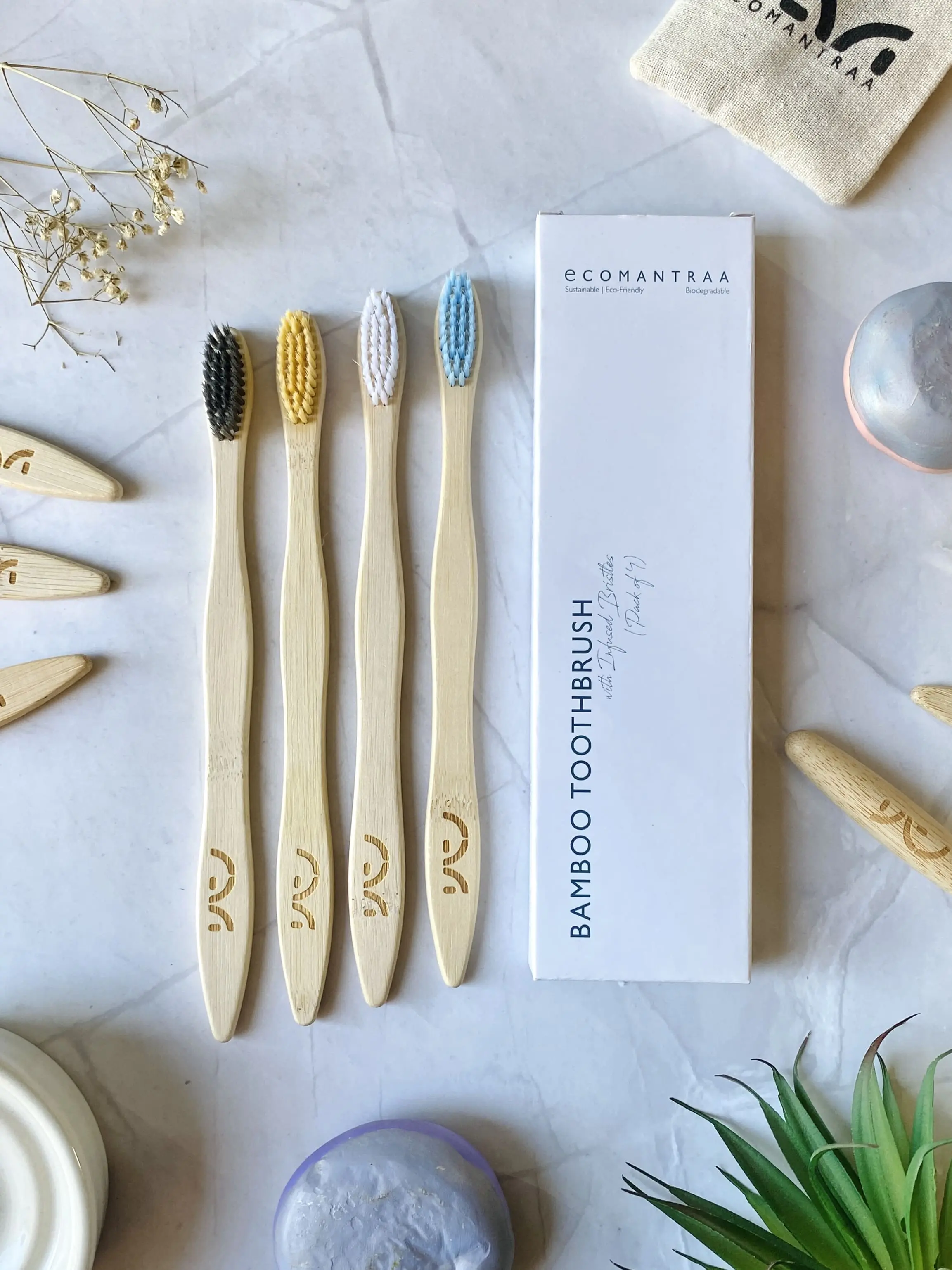 Bamboo Toothbrush (Pack of 4) Multi Colours image 1