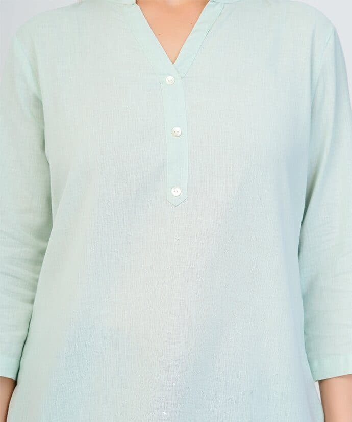 Mint Green Airy Linen Short Kurta image 1