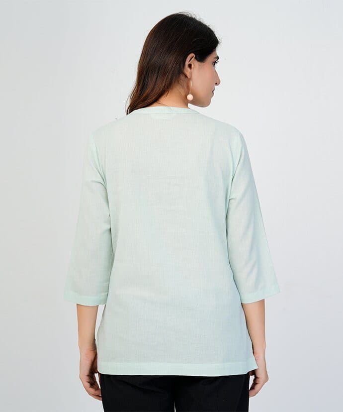 Mint Green Airy Linen Short Kurta image 2