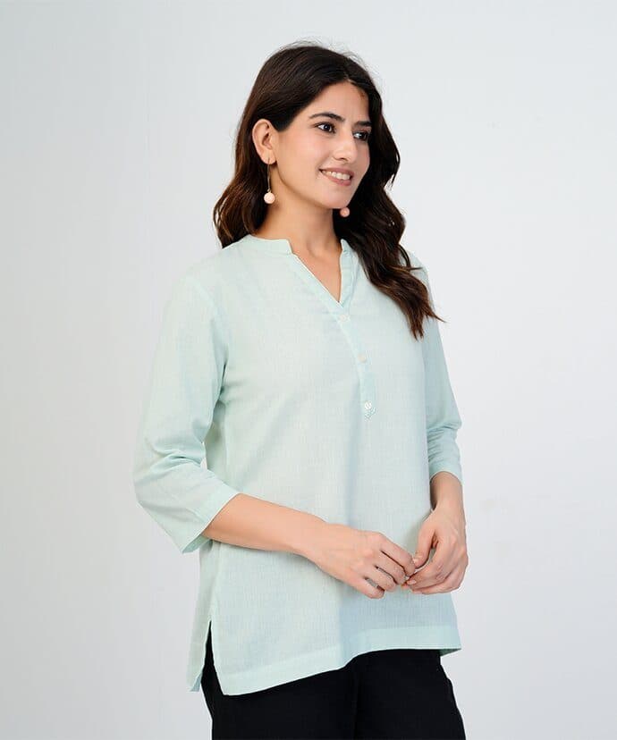 Mint Green Airy Linen Short Kurta image 5