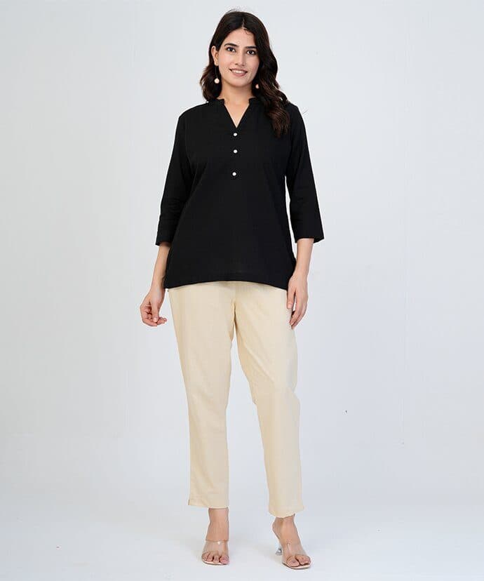 Black Airy Linen Short Kurta image 3