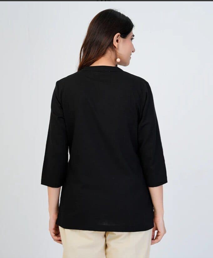 Black Airy Linen Short Kurta image 6