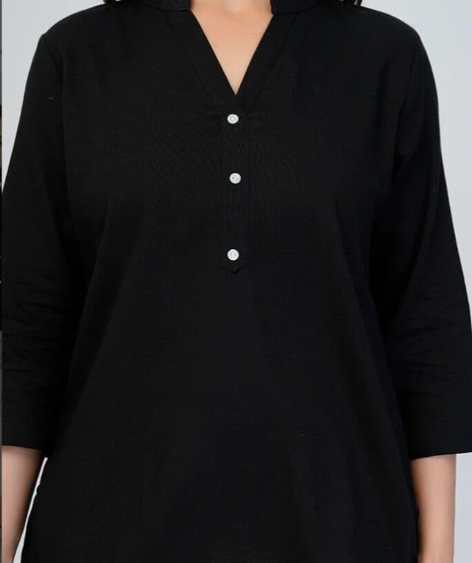 Black Airy Linen Short Kurta image 7