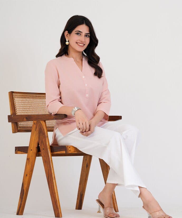 Peach Airy Linen Short Kurta image 1