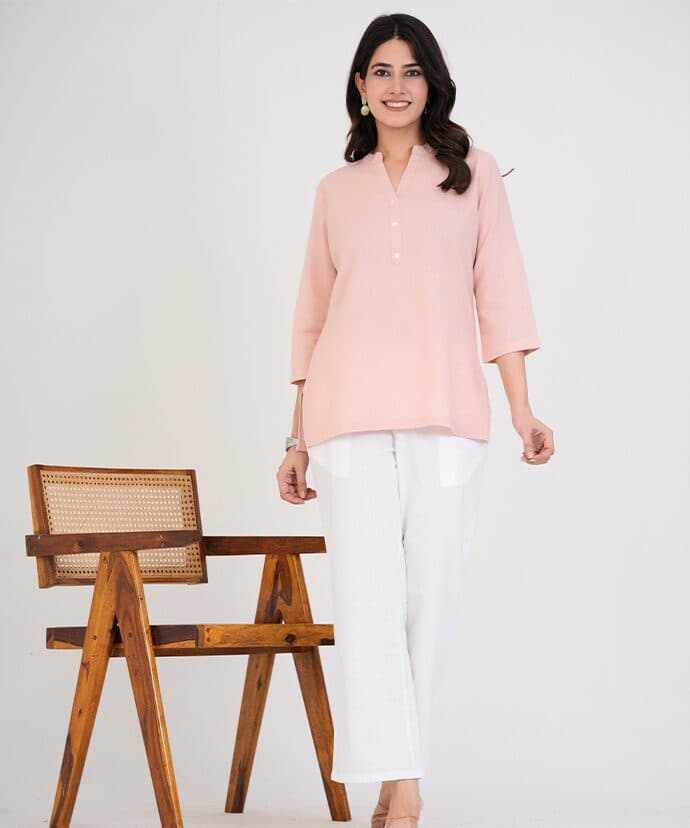 Peach Airy Linen Short Kurta image 2
