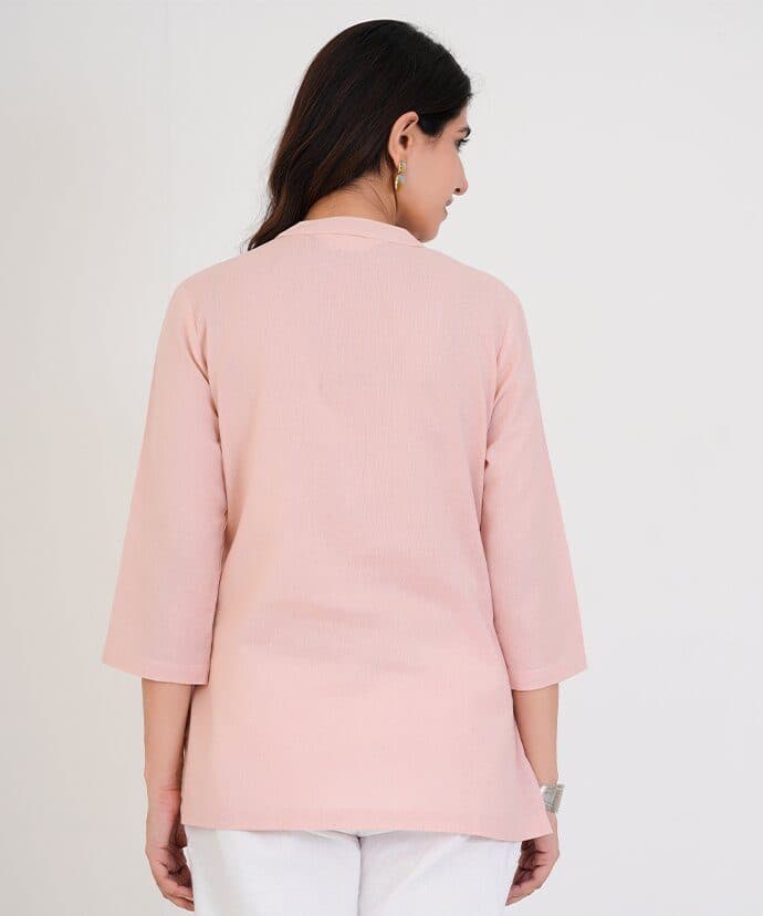 Peach Airy Linen Short Kurta image 3