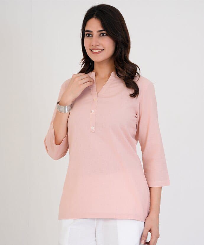 Peach Airy Linen Short Kurta image 4