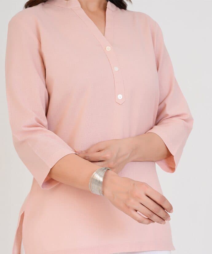 Peach Airy Linen Short Kurta image 5