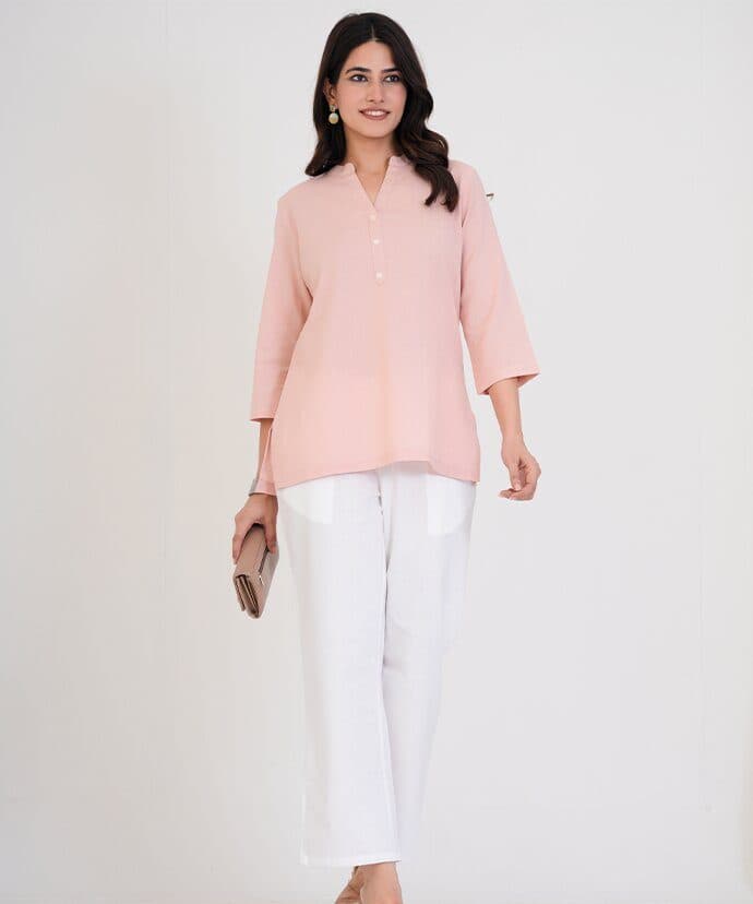 Peach Airy Linen Short Kurta image 6