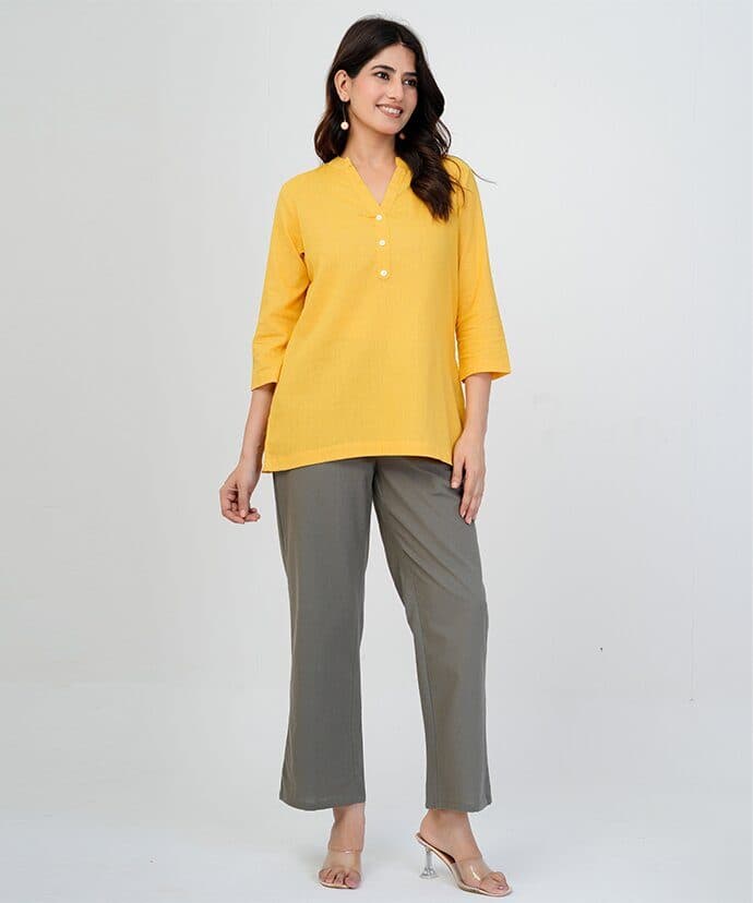 Yellow Airy Linen Short Kurta image 2
