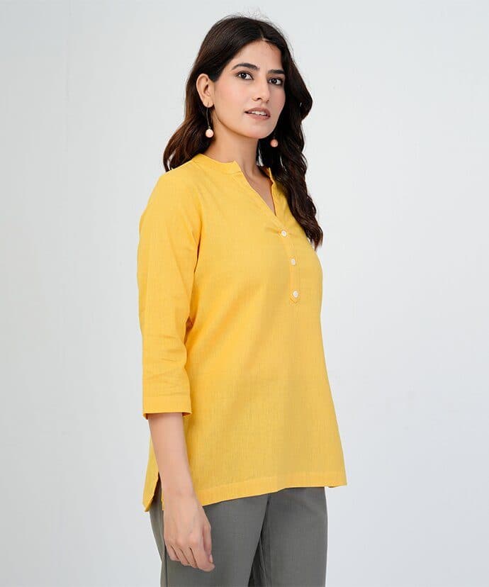 Yellow Airy Linen Short Kurta image 3
