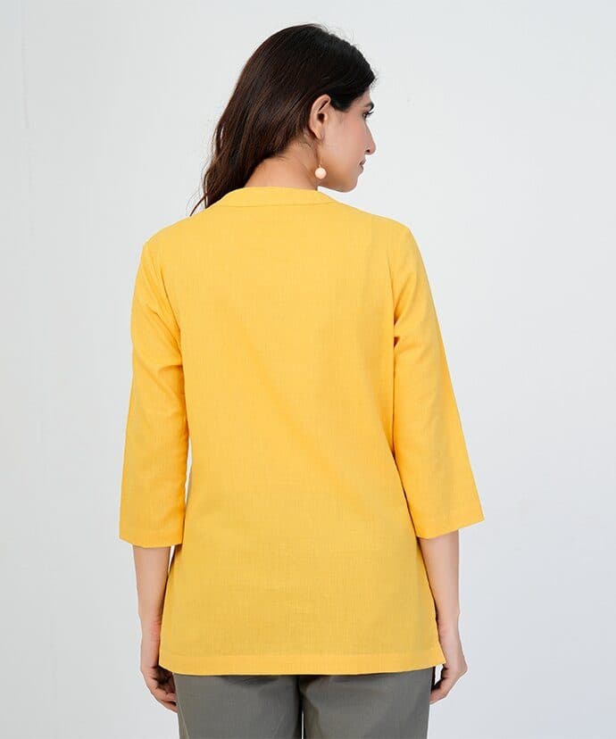 Yellow Airy Linen Short Kurta image 4
