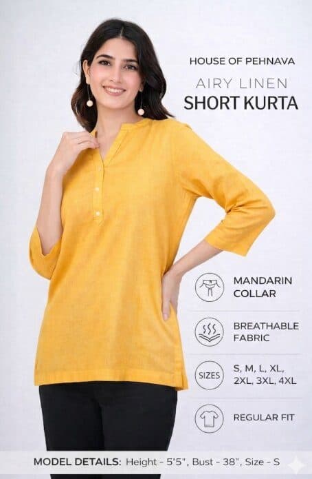 Yellow Airy Linen Short Kurta image 6