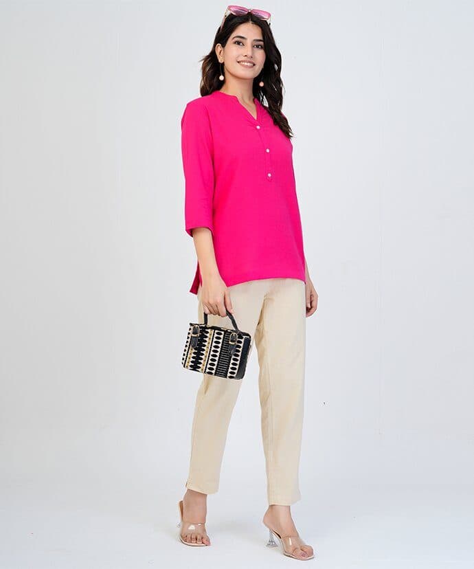 Pink Airy Linen Short Kurta image 1