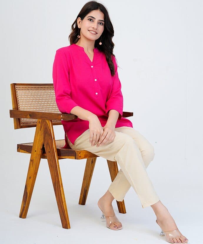 Pink Airy Linen Short Kurta image 2