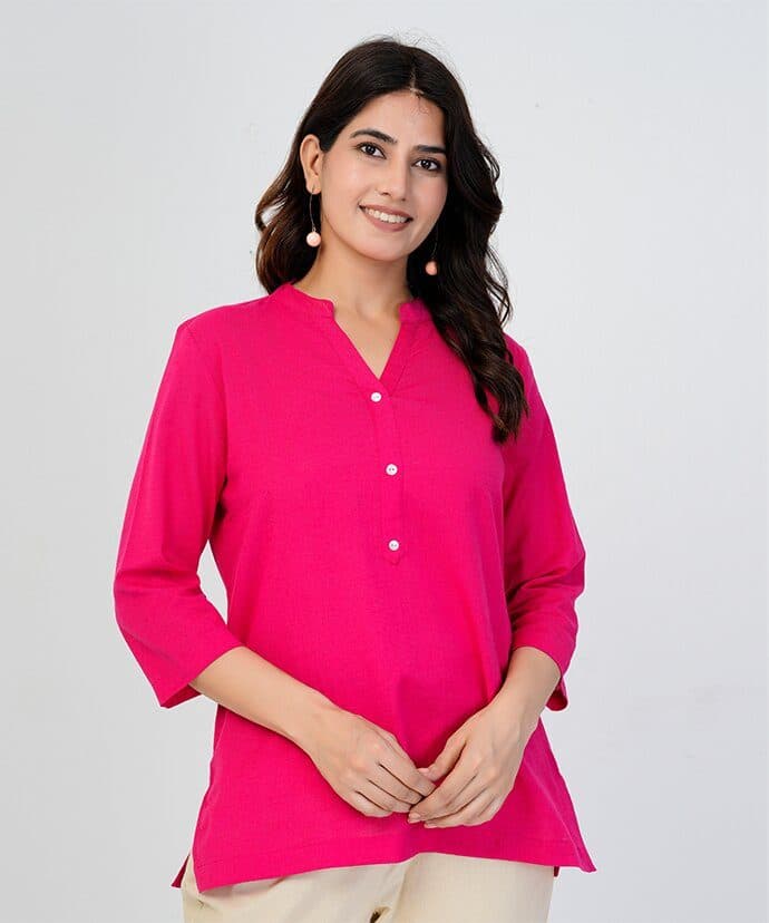 Pink Airy Linen Short Kurta image 3