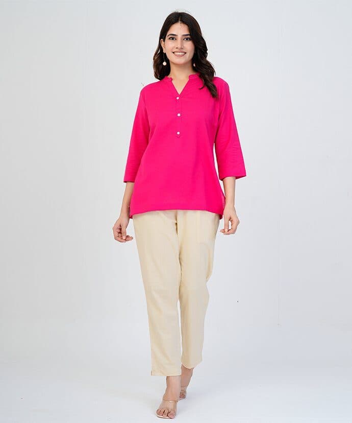 Pink Airy Linen Short Kurta image 4