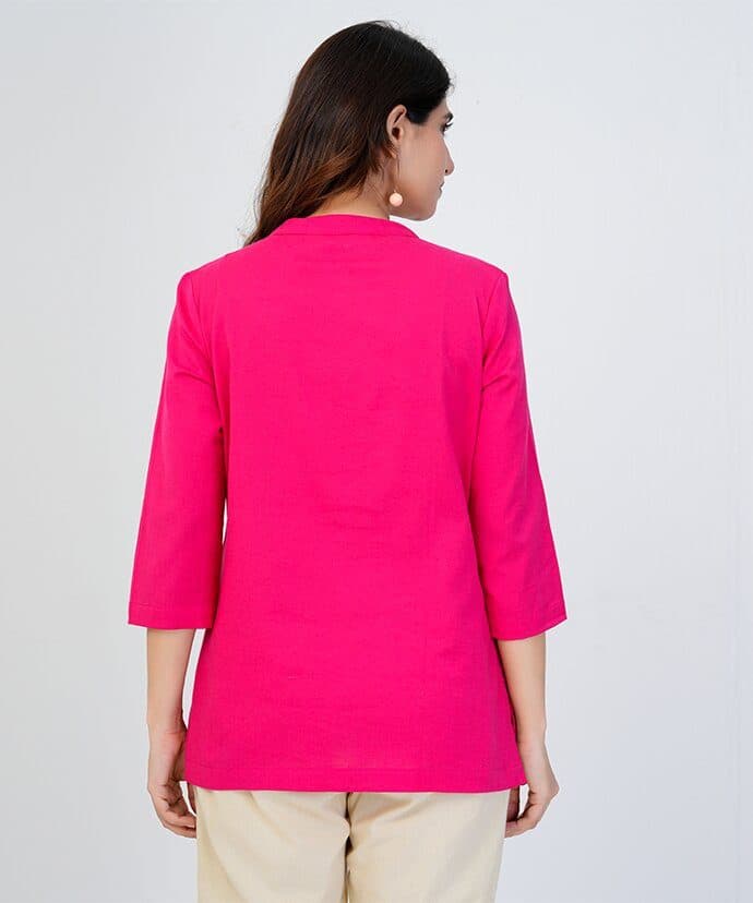 Pink Airy Linen Short Kurta image 5
