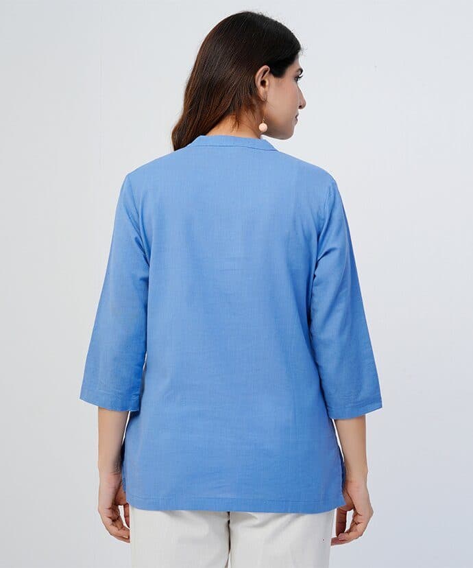 Women’s Solid Sky Blue Kurti image 1