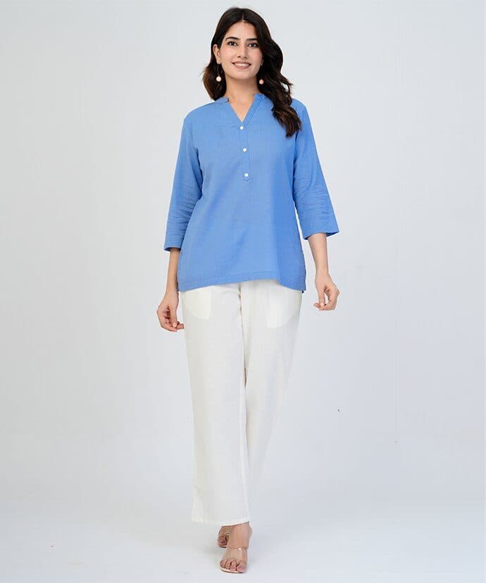 Women’s Solid Sky Blue Kurti image 2