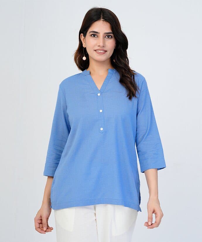 Women’s Solid Sky Blue Kurti image 4