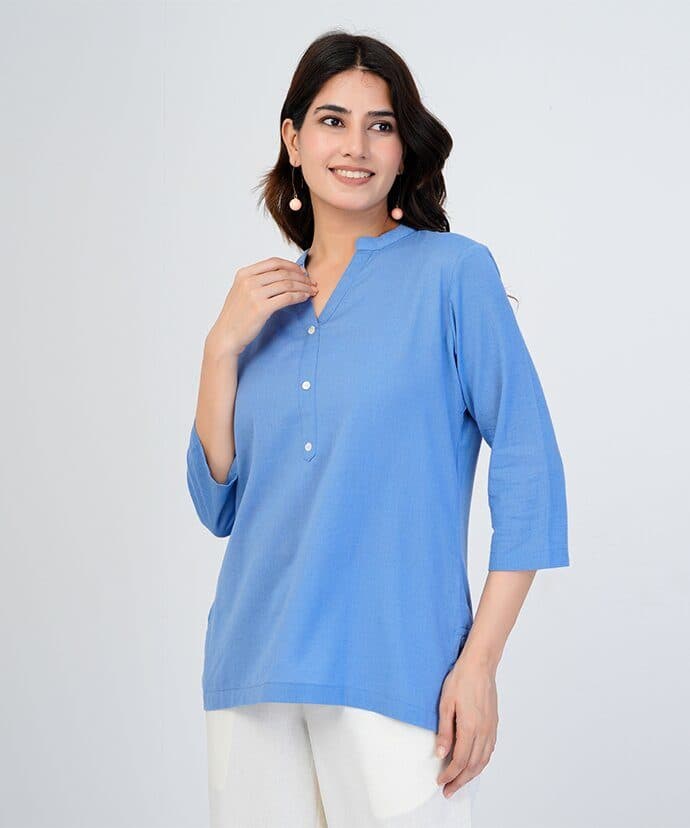 Women’s Solid Sky Blue Kurti image 5