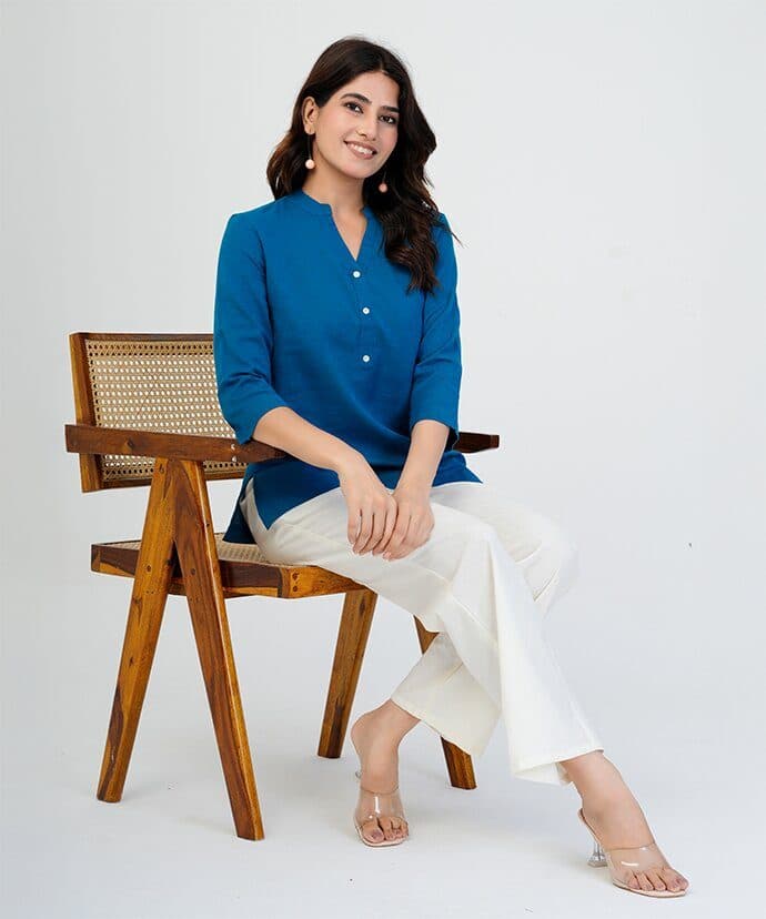 Women’s Solid Teal Blue Kurti image 1