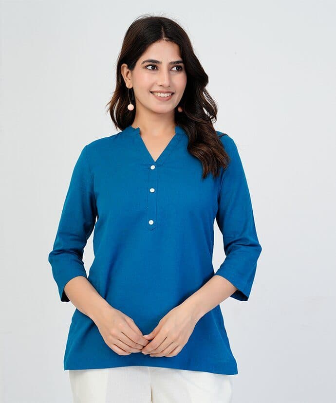 Women’s Solid Teal Blue Kurti image 2