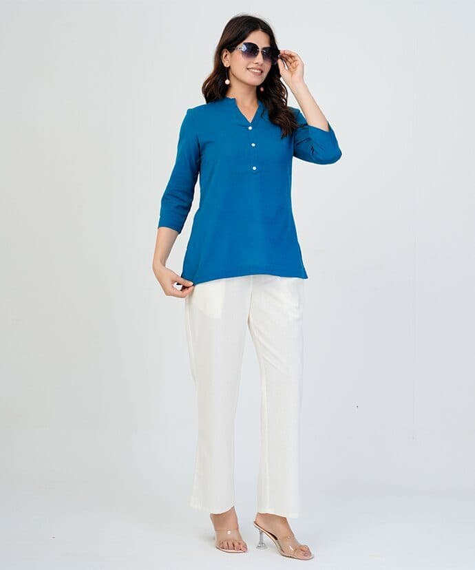 Women’s Solid Teal Blue Kurti image 4