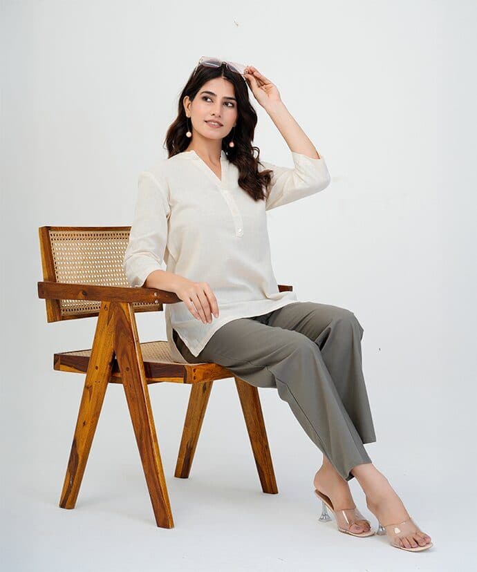 Women’s Solid Beige Kurti image 1