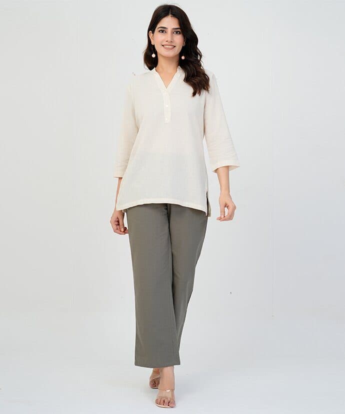 Women’s Solid Beige Kurti image 2