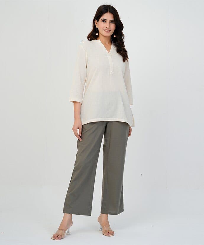 Women’s Solid Beige Kurti image 3