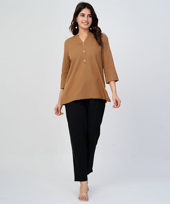 Women’s Solid Brown Kurti image 2