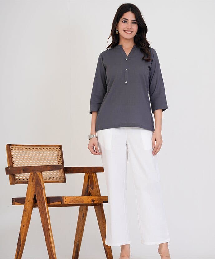 Women’s Solid Grey Kurti image 2