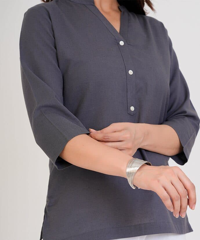 Women’s Solid Grey Kurti image 3