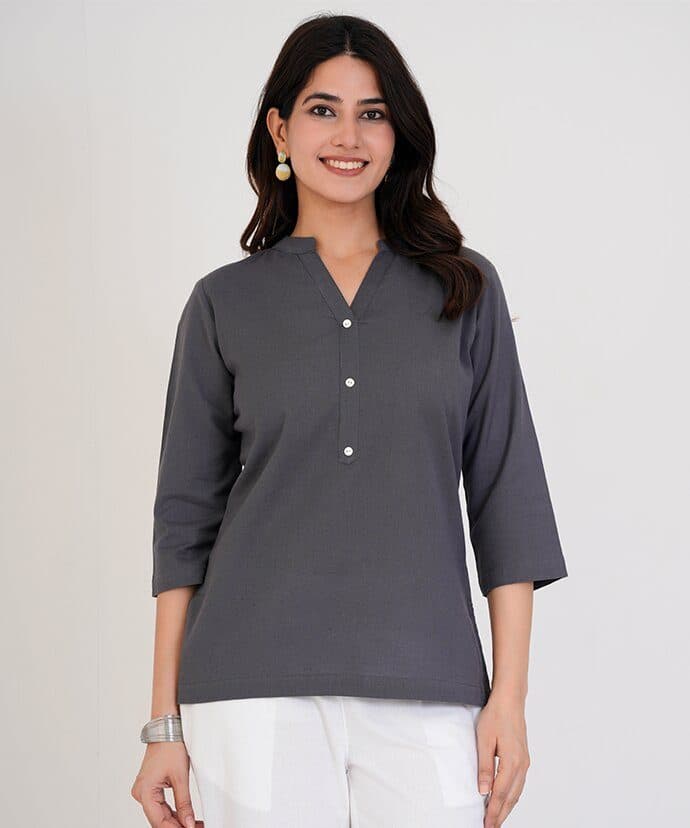 Women’s Solid Grey Kurti image 4