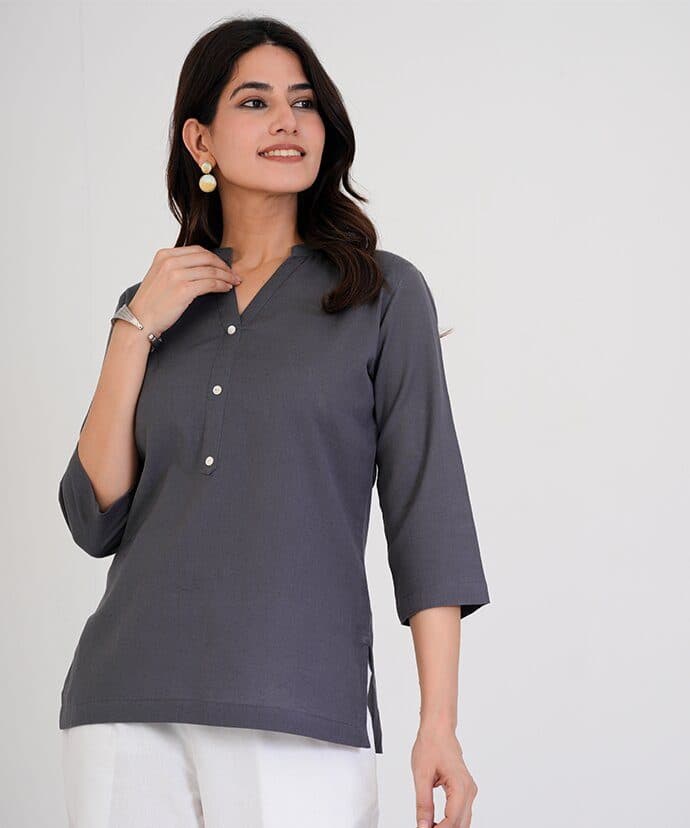 Women’s Solid Grey Kurti image 6