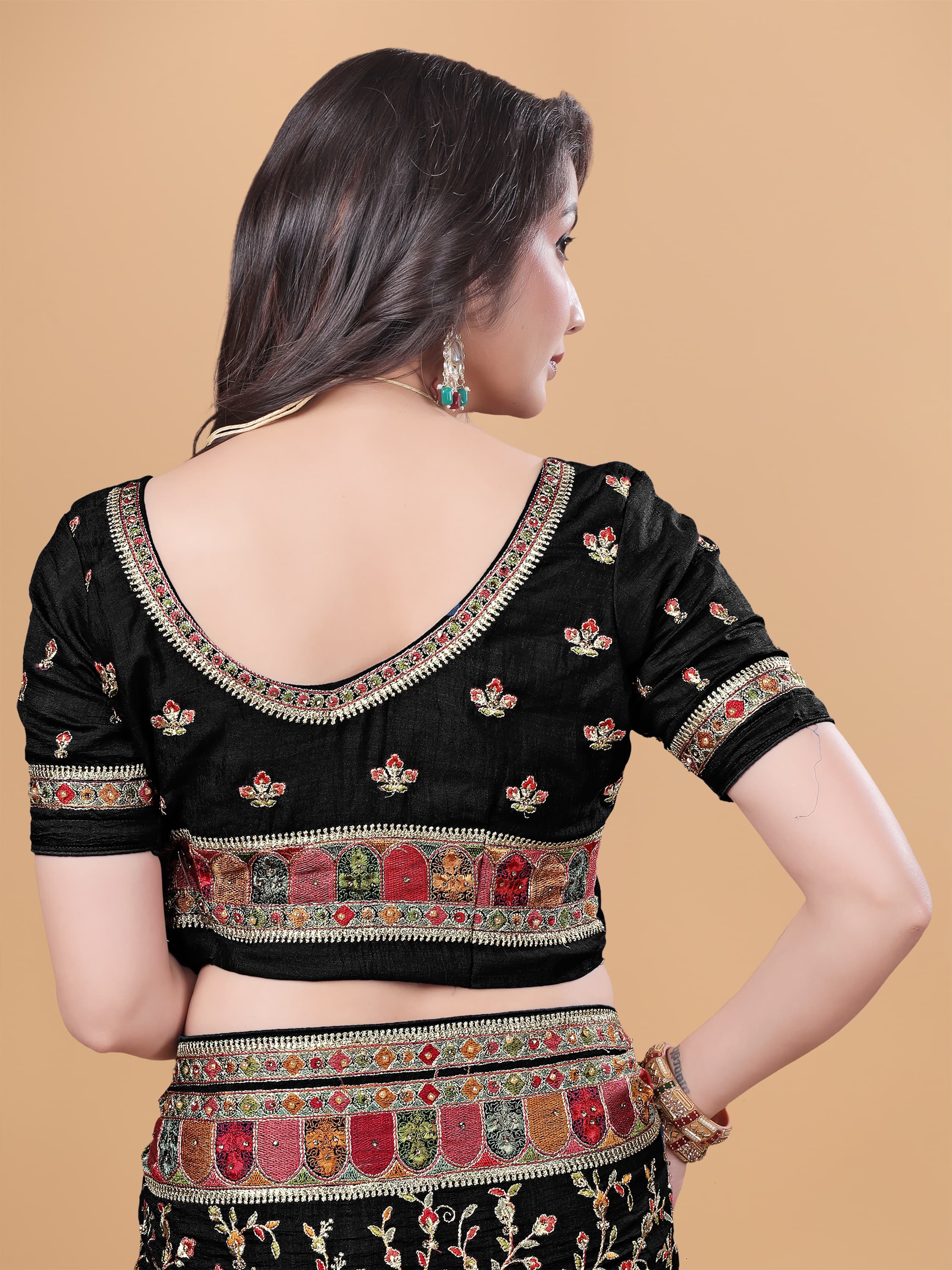Ritual Styles Black Kashmiri Art Embroidered Vichitra Silk Saree image 6