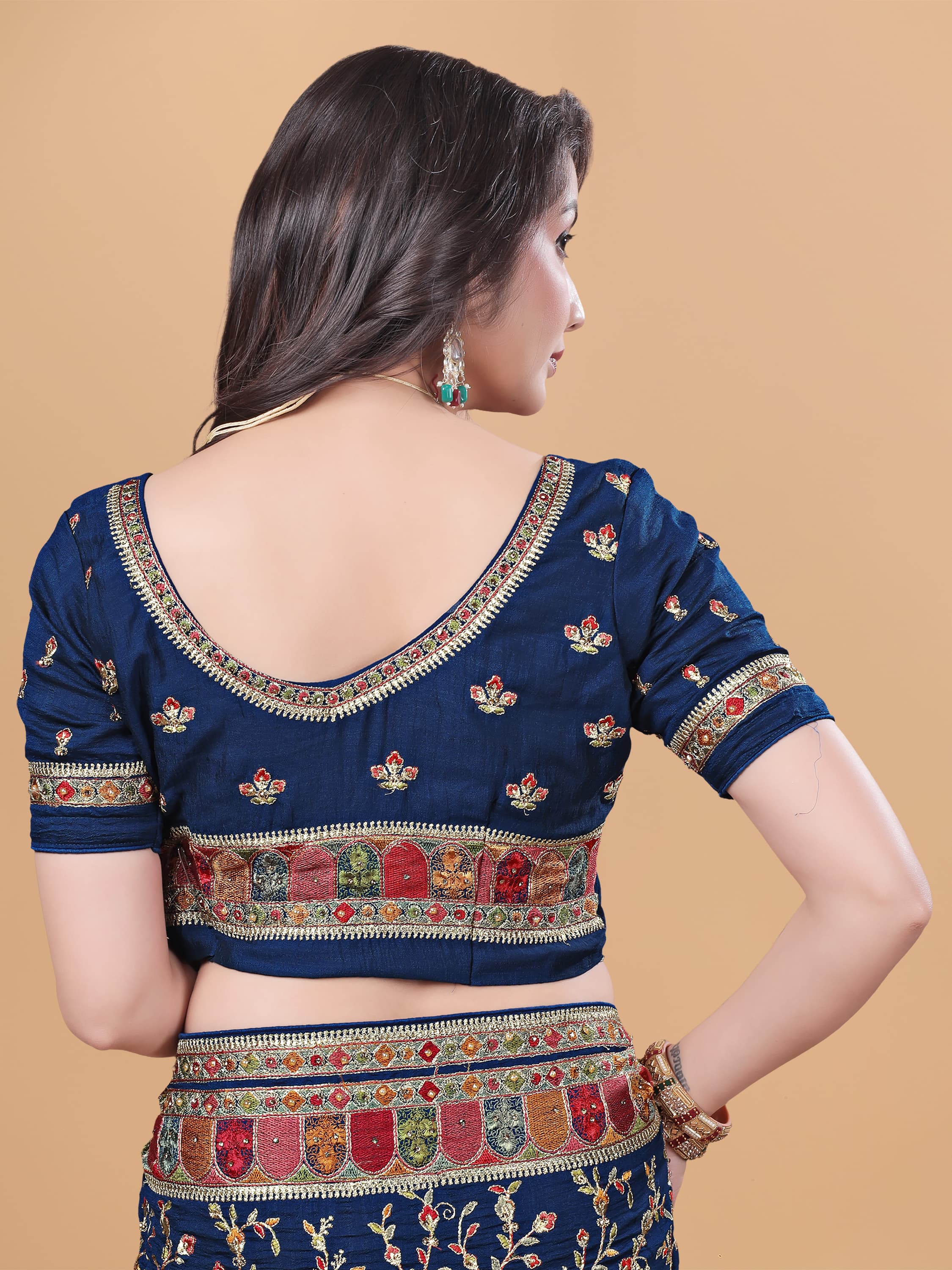Ritual Styles Royal Blue Kashmiri Art Embroidered Vichitra Silk Saree image 6