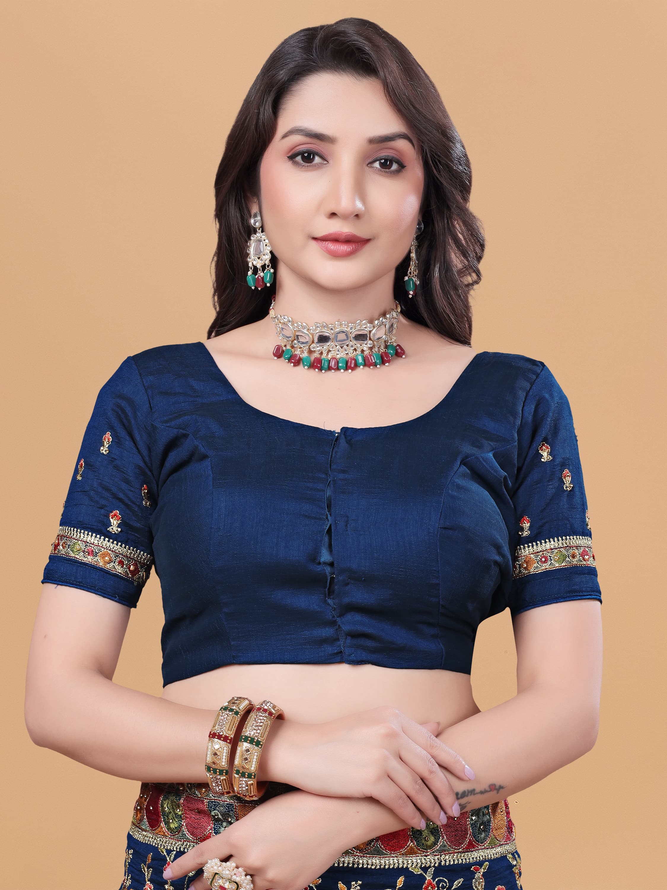 Ritual Styles Royal Blue Kashmiri Art Embroidered Vichitra Silk Saree image 2