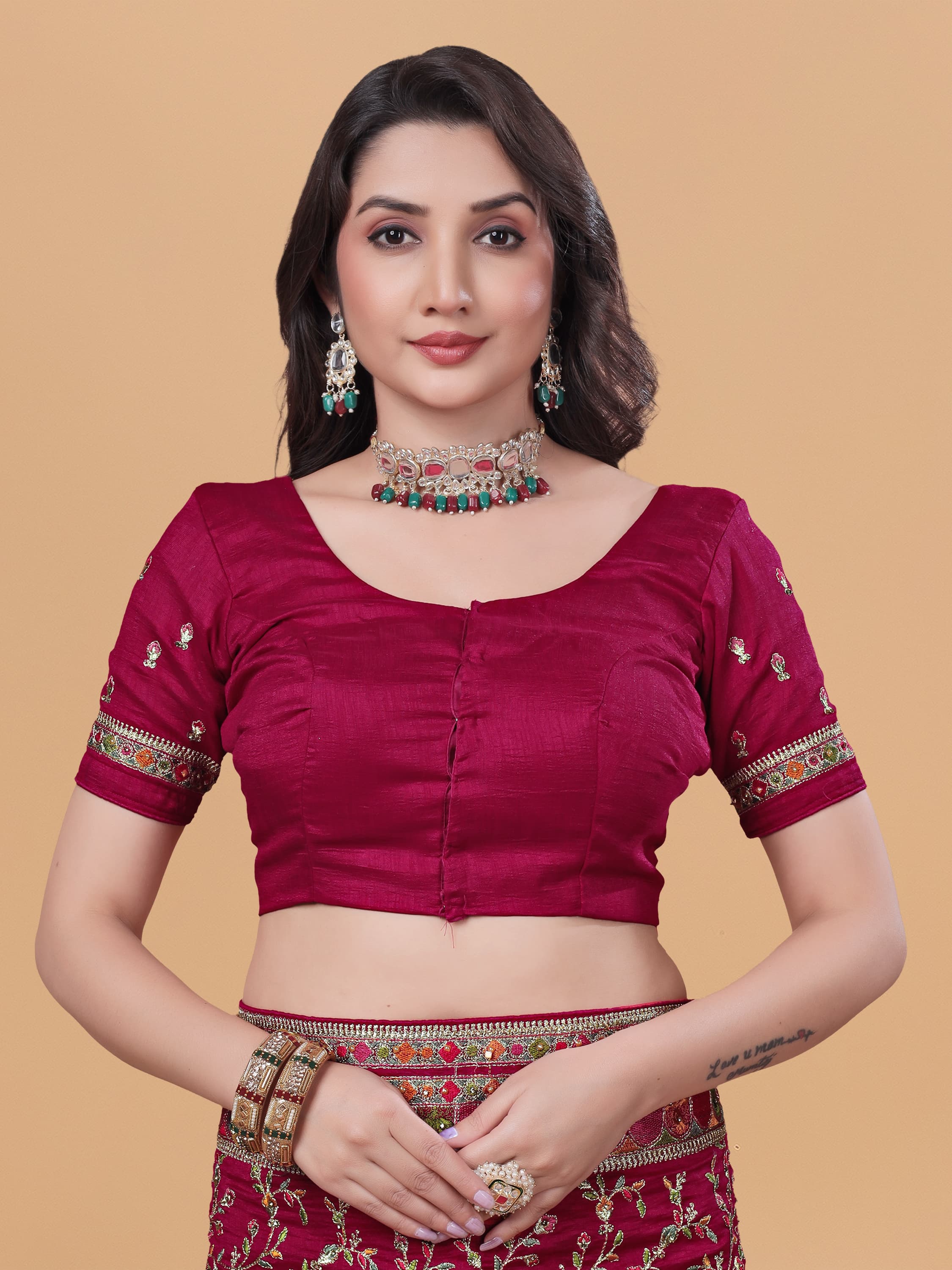 Ritual Styles Cherry Kashmiri Art Embroidered Vichitra Silk Saree image 6