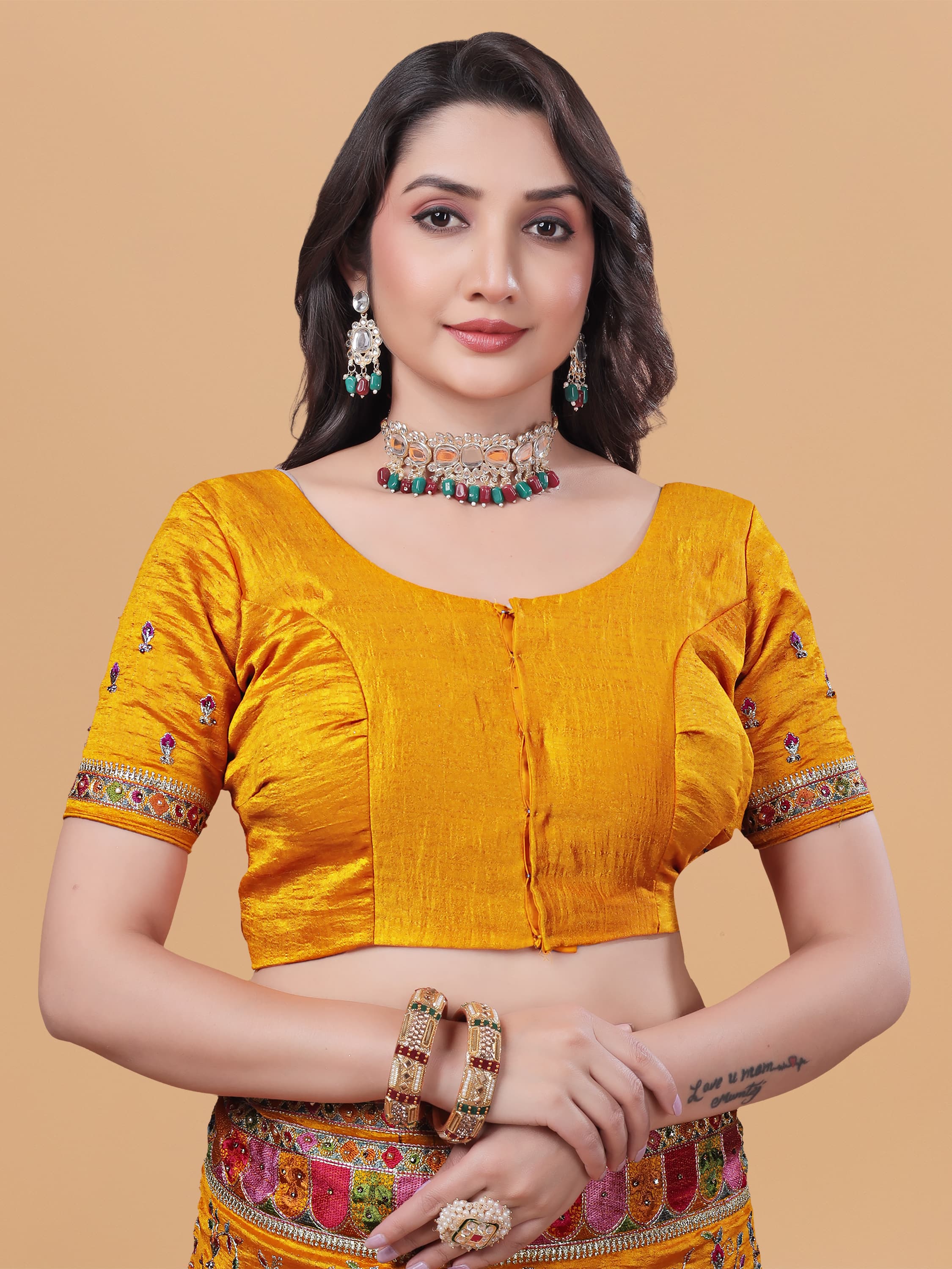 Ritual Styles Mustard Yellow Kashmiri Art Embroidered Vichitra Silk Saree image 5