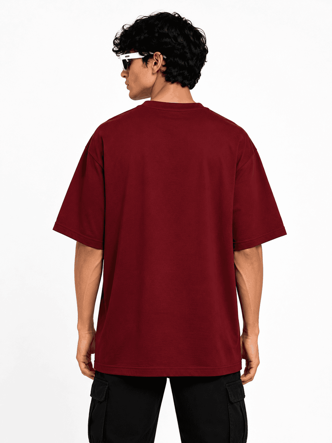 DRAVOX Spider Graphic Oversized T-Shirt for Men | Escape The Web Print | 240 GSM Premium Cotton | Drop Shoulder Half Sleeve Round Neck Maroon Tee image 2