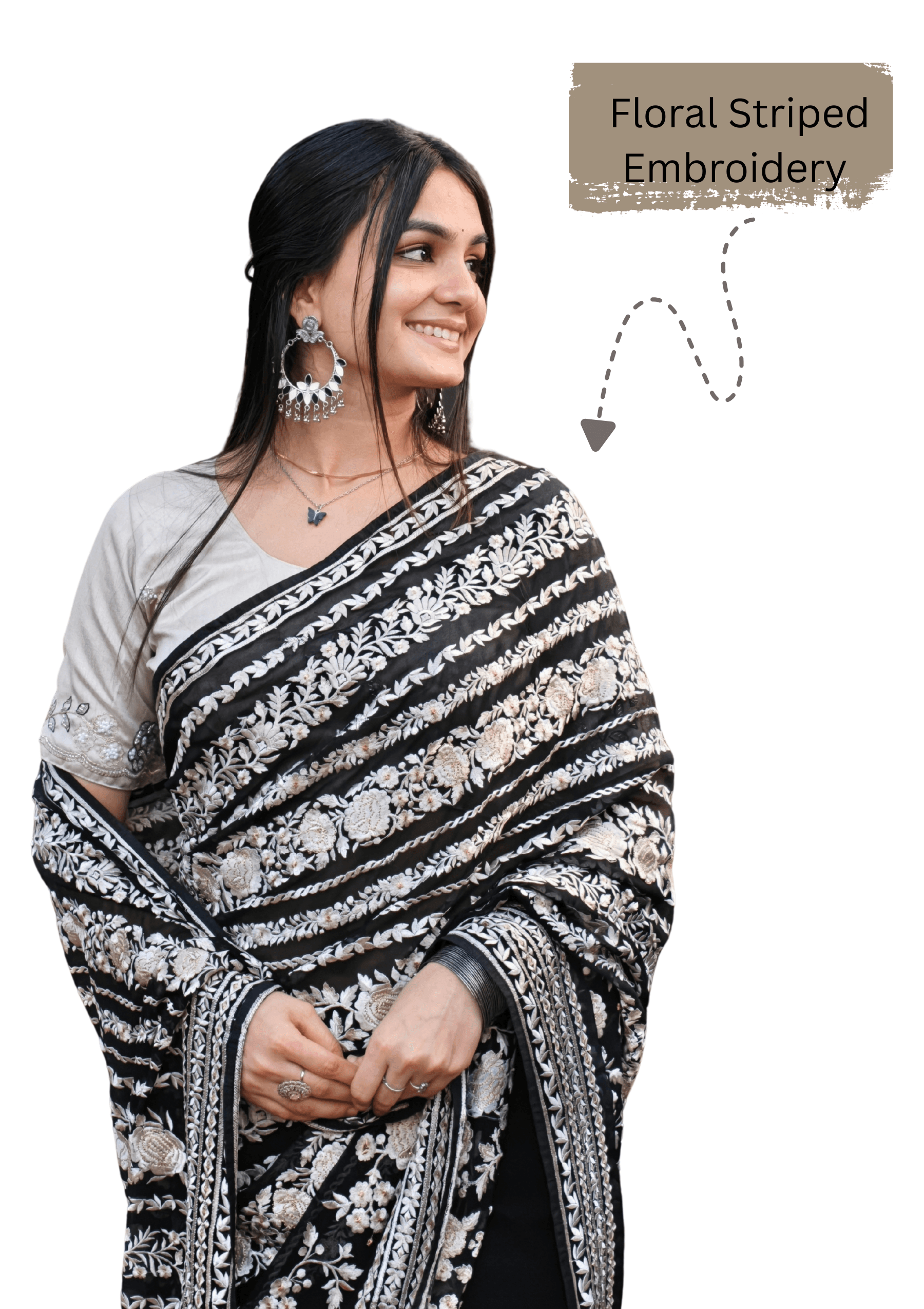 Ritual Styles Black Floral Striped Thread Embroidery Saree with Heavy Border image 2